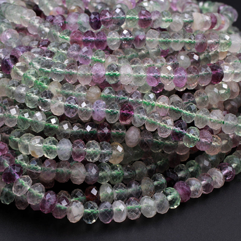 Natural Rainbow Fluorite Faceted Rondelle 6mm Beads Micro Faceted Sofe Purple Green Gemstone 16" Strand