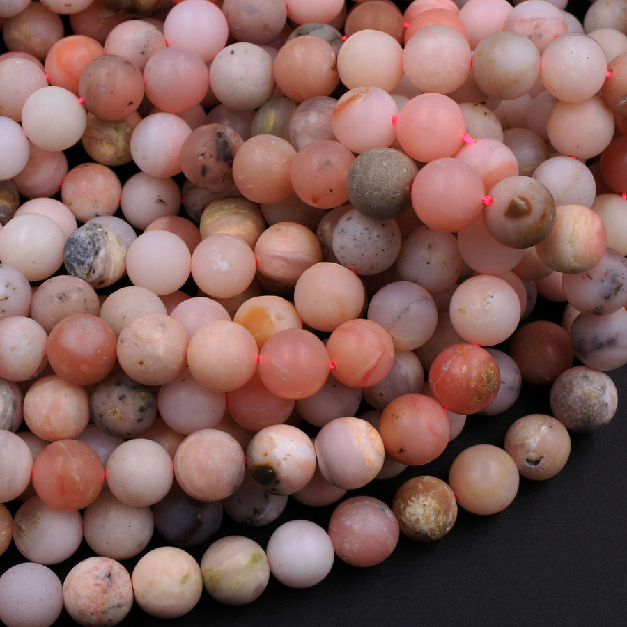 Matte Natural Peruvian Pink Opal 8mm Round Beads Frosty Smooth Pink Gemstone 16" Strand