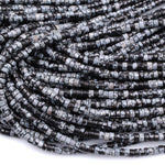 Natural Snowflake Obsidian Rondelle Heishi 4mm Beads Gemstone Black White Grey Beads 16" Strand