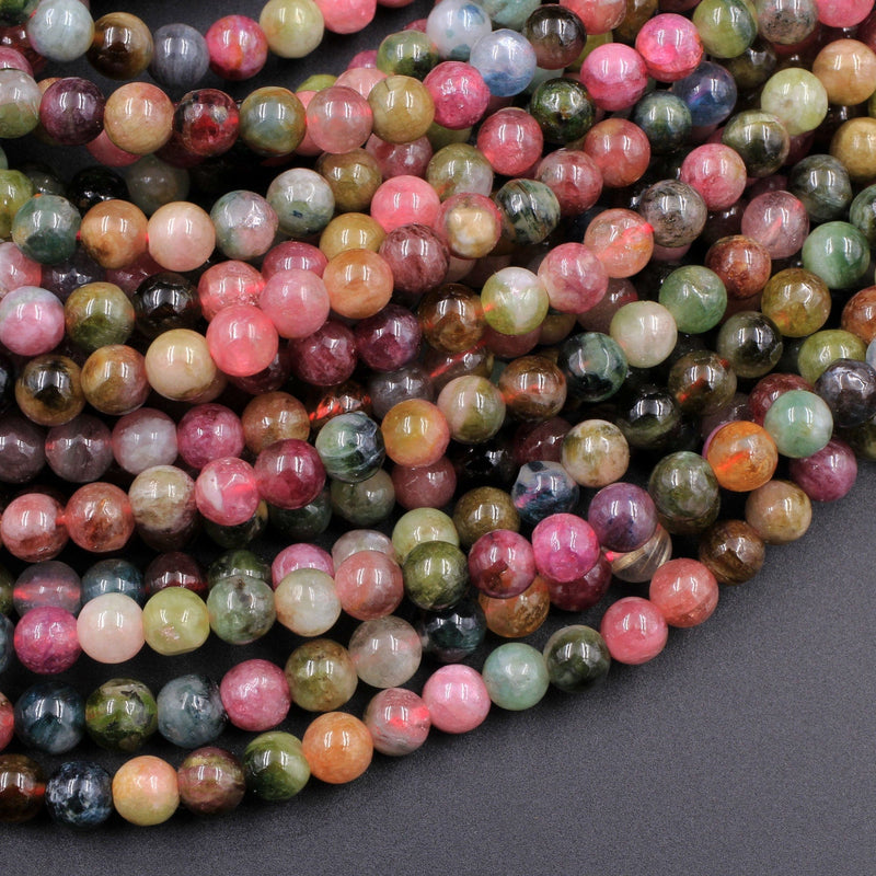 Natural Multicolor Watermelon Pink Green Tourmaline Round Beads 4mm 5mm 6mm