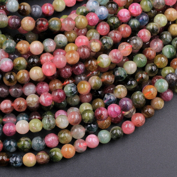 Natural Multicolor Watermelon Pink Green Tourmaline Round Beads 4mm 5mm 6mm