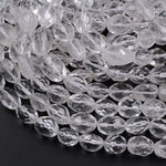 Natural Rock Crystal Quartz Beads Faceted Freeform Oval Nuggets Icy Clear Rock Crystal Quartz 16" Strand