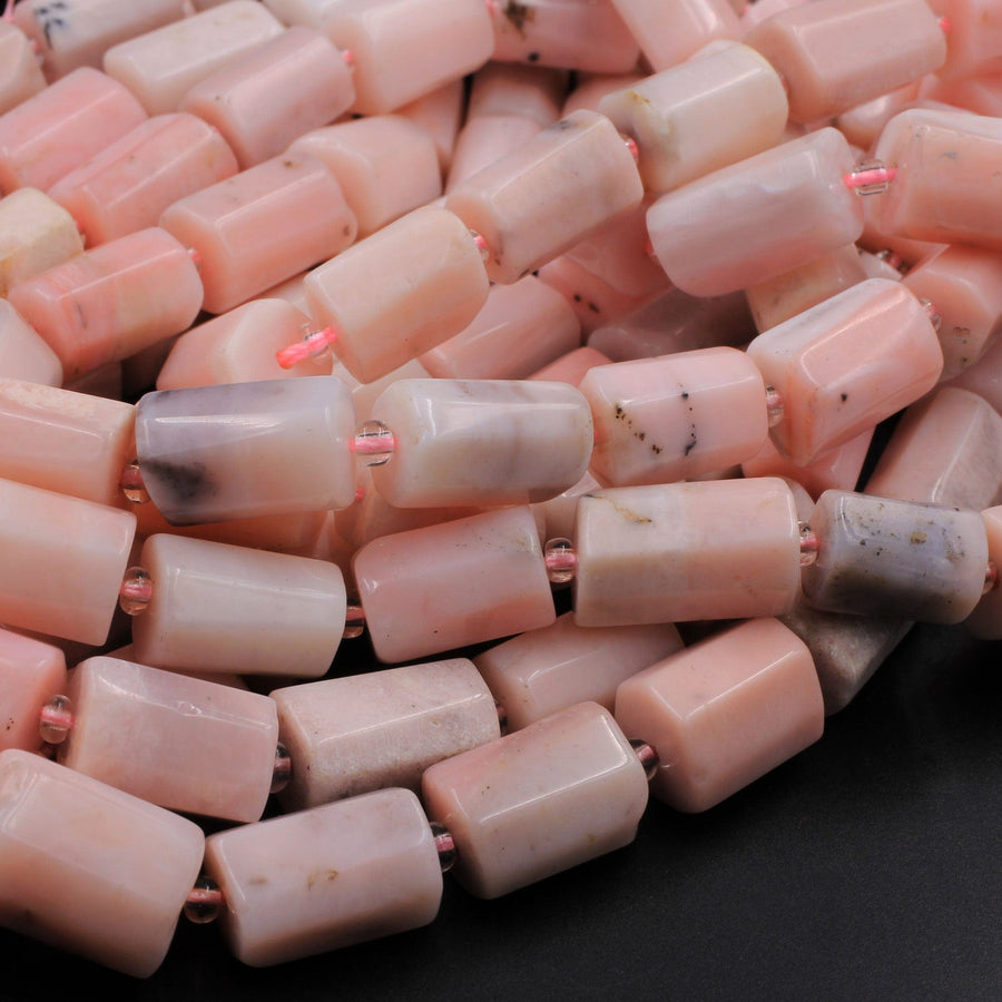 Natural Peruvian Pink Opal Faceted Hexagon Cylinder Tube Nugget Beads 16" Strand