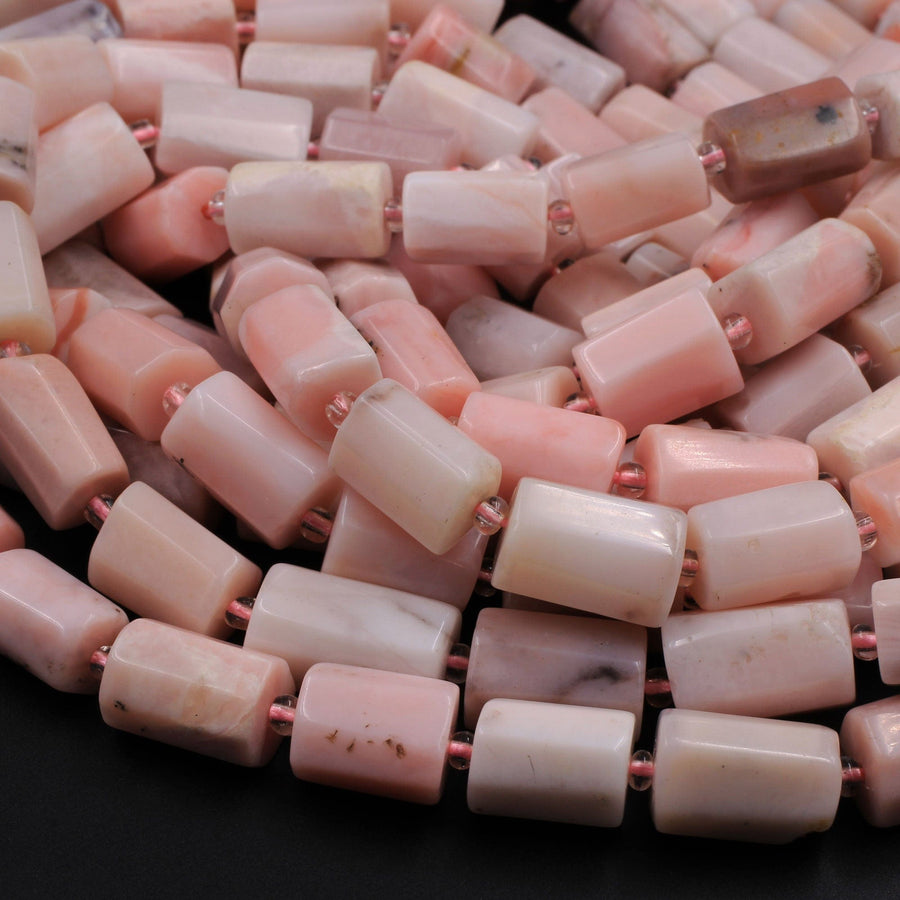 Natural Peruvian Pink Opal Faceted Hexagon Cylinder Tube Nugget Beads 16" Strand