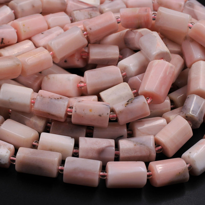 Natural Peruvian Pink Opal Faceted Hexagon Cylinder Tube Nugget Beads 16" Strand