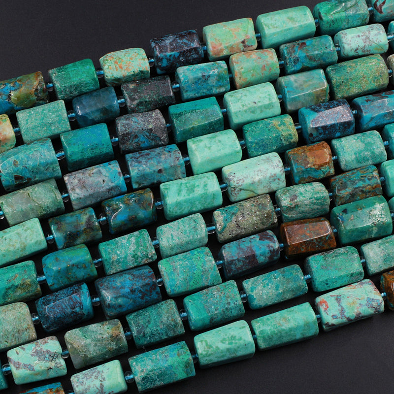 Natural Chrysocolla Rectangle Nugget Hand Cut Faceted Tube Blue Green Gemstone Nugget Freeform Beads 16" Strand