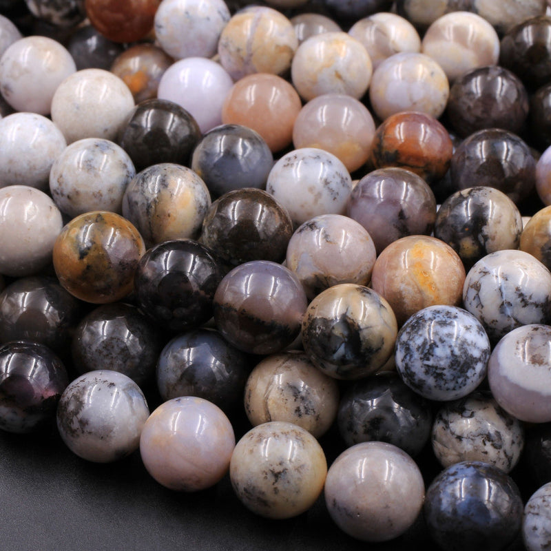 Rare Amethyst Sage Chalcedony 10mm Round Beads Gray Taupe Tan Creamy Brown Dendritic Chalcedony Gemstone From Oregon 16" Strand