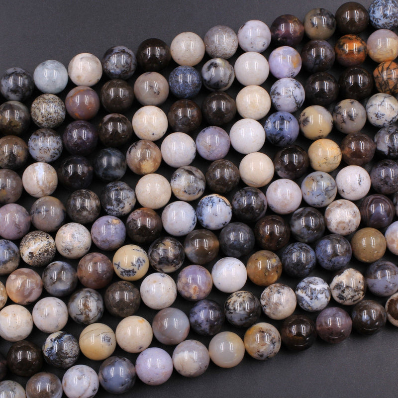 Rare Amethyst Sage Chalcedony 10mm Round Beads Gray Taupe Tan Creamy Brown Dendritic Chalcedony Gemstone From Oregon 16" Strand
