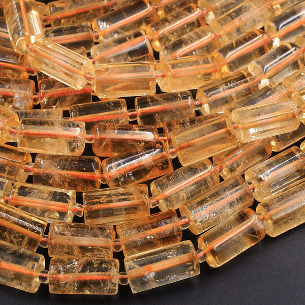 Natural Golden Citrine Faceted Long Tube Cylinder Beads Natural Orange Yellow Gemstone Birthstone Beads 16" Strand