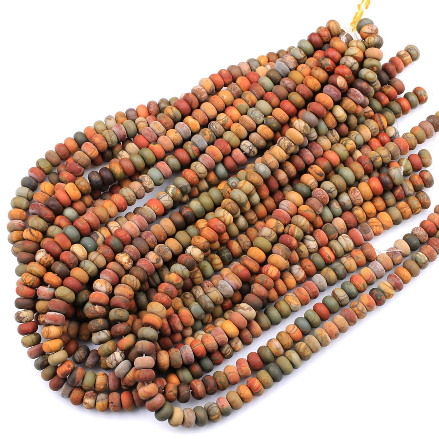 Red Creek Jasper Matte Rondelle Beads 6mm 8mm Red Green Yellow Brown Natural Cherry Creek Multi Color Picasso Jasper 16" Strand