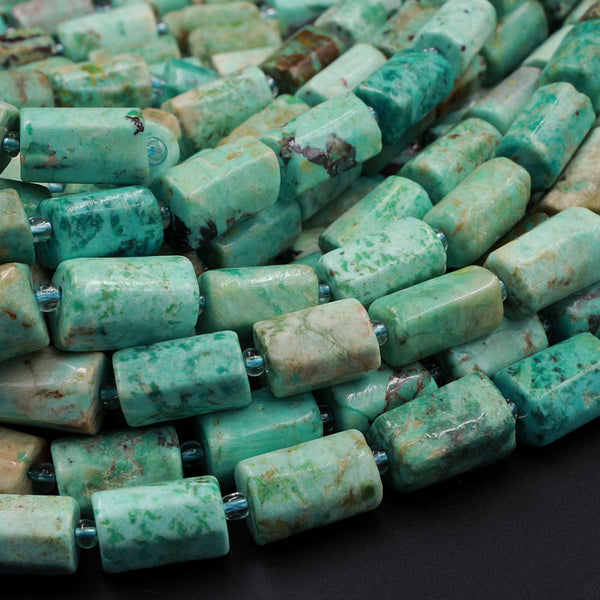 Natural Chrysocolla Rectangle Nugget Beads Hand Cut Faceted Tube Blue Green Brown Gemstone 16" Strand