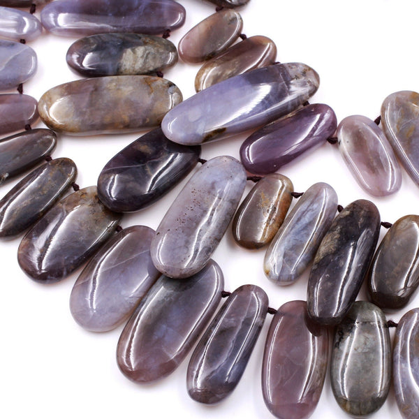 Large Natural Amethyst Sage Chalcedony Long Oval Focal Pendant Beads Stunning Deep Violet Purple Gemstone From Oregon 16" Strand