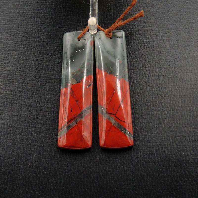 Drilled Gemstone Earring Pair Natural African Bloodstone Matched Pair Long Rectangle Earring Beads