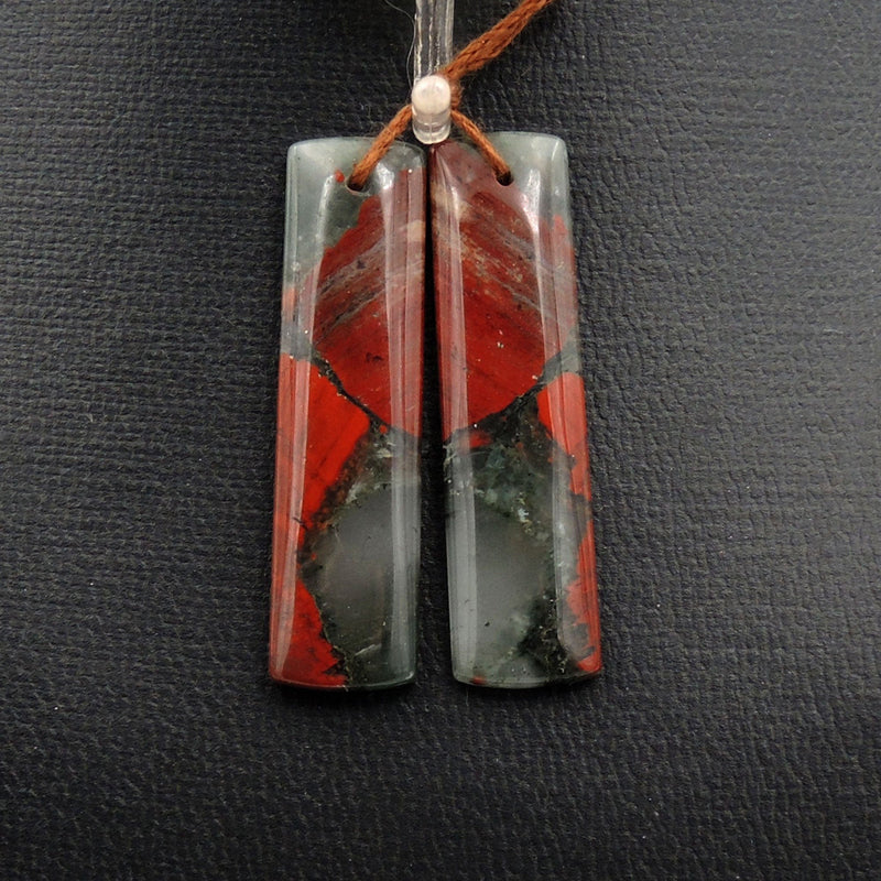 Drilled Gemstone Earring Pair Natural African Bloodstone Matched Pair Long Rectangle Earring Beads