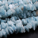 Rough Raw Natural Aquamarine Beads Freeform Nuggets Hand Hammered Chiseled Blue Aquamarine Gemstone Organic Cut Blue Beryl 15.5" Strand