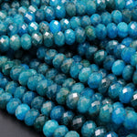 Natural Blue Apatite Faceted Rondelle Beads 8x5mm Center Drilled Intense Teal Blue Gemstone Beads 16" Strand