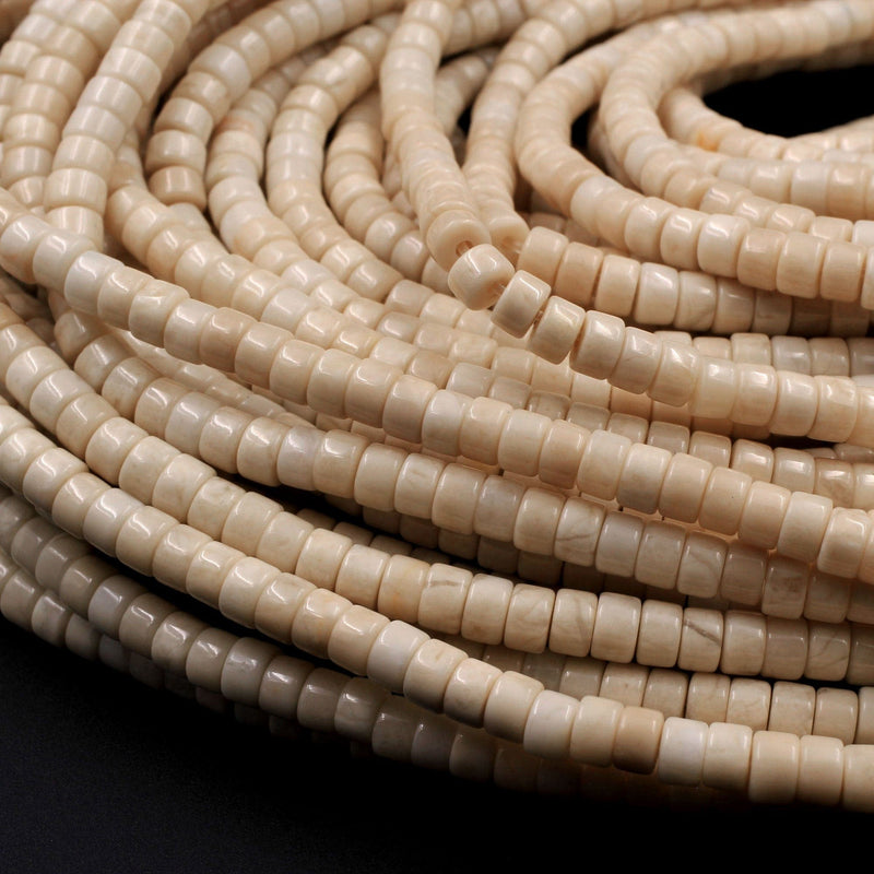 Natural Ivory Fossil Jasper River Stone Rondelle Heishi 4mm Polished T