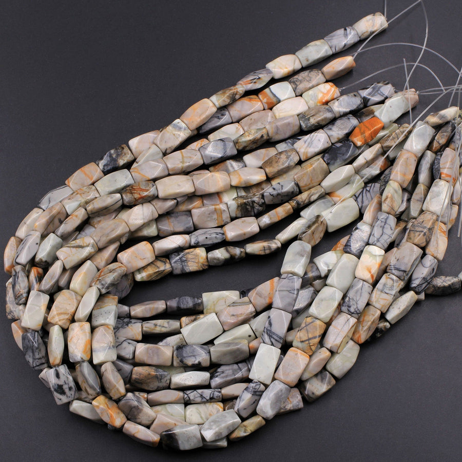 From Utah Natural Picasso Jasper 14x8mm Faceted Rectangle Beads American Jasper Beads 16" Strand