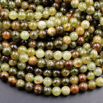 AA Natural Green Garnet 4mm 6mm 8mm 10mm Round Beads Smooth Highly Polished Stunning Green Garnet Gemstone 15.5" Strand