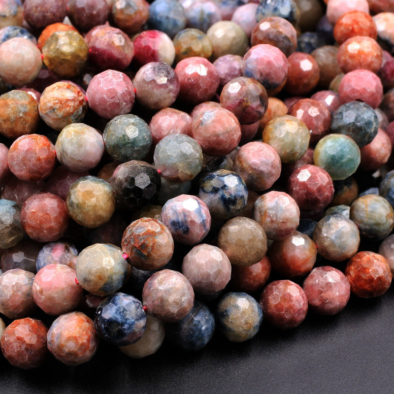 Faceted Tourmaline Round Beads 6mm 8mm Natural Earthy Pink Blue Green Yellow Real Genuine Tourmaline Gemstone Beads 16" Strand