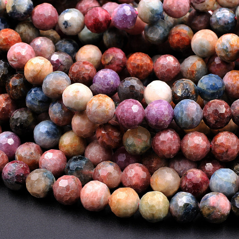 Faceted Tourmaline Round Beads 6mm 8mm Natural Earthy Pink Blue Green Yellow Real Genuine Tourmaline Gemstone Beads 16" Strand