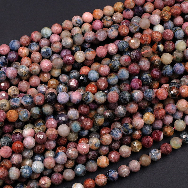 Faceted Tourmaline Round Beads 6mm 8mm Natural Earthy Pink Blue Green Yellow Real Genuine Tourmaline Gemstone Beads 16" Strand