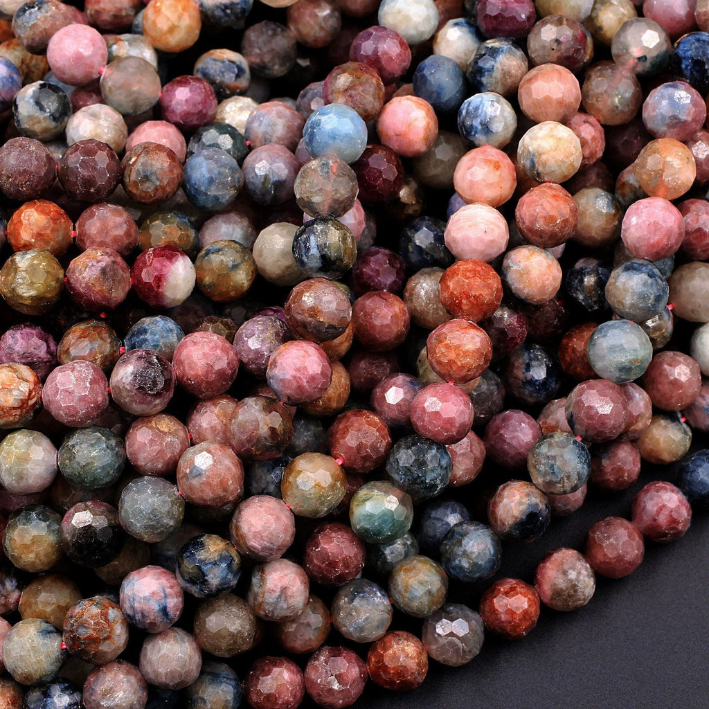 Faceted Tourmaline Round Beads 6mm 8mm Natural Earthy Pink Blue Green Yellow Real Genuine Tourmaline Gemstone Beads 16" Strand