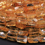 AAA Natural Golden Citrine Rectangle Faceted 10mm 14mm 16mm Cushion Geometric Cut Large Flat Nugget Yellow Real Genuine Gemstone 16" Strand