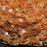AAA Natural Golden Citrine Rectangle Faceted 10mm 14mm 16mm Cushion Geometric Cut Large Flat Nugget Yellow Real Genuine Gemstone 16" Strand