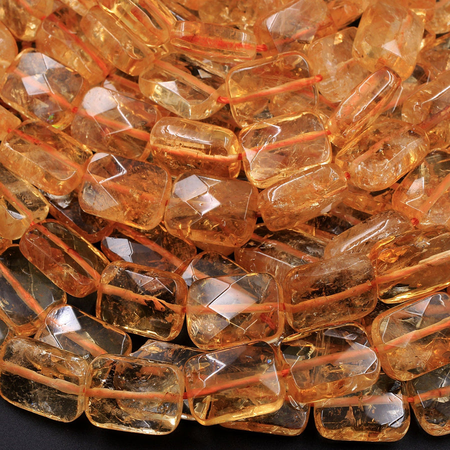 AAA Natural Golden Citrine Rectangle Faceted 10mm 14mm 16mm Cushion Geometric Cut Large Flat Nugget Yellow Real Genuine Gemstone 16" Strand