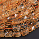 AAA Natural Golden Citrine Rectangle Faceted 10mm 14mm 16mm Cushion Geometric Cut Large Flat Nugget Yellow Real Genuine Gemstone 16" Strand