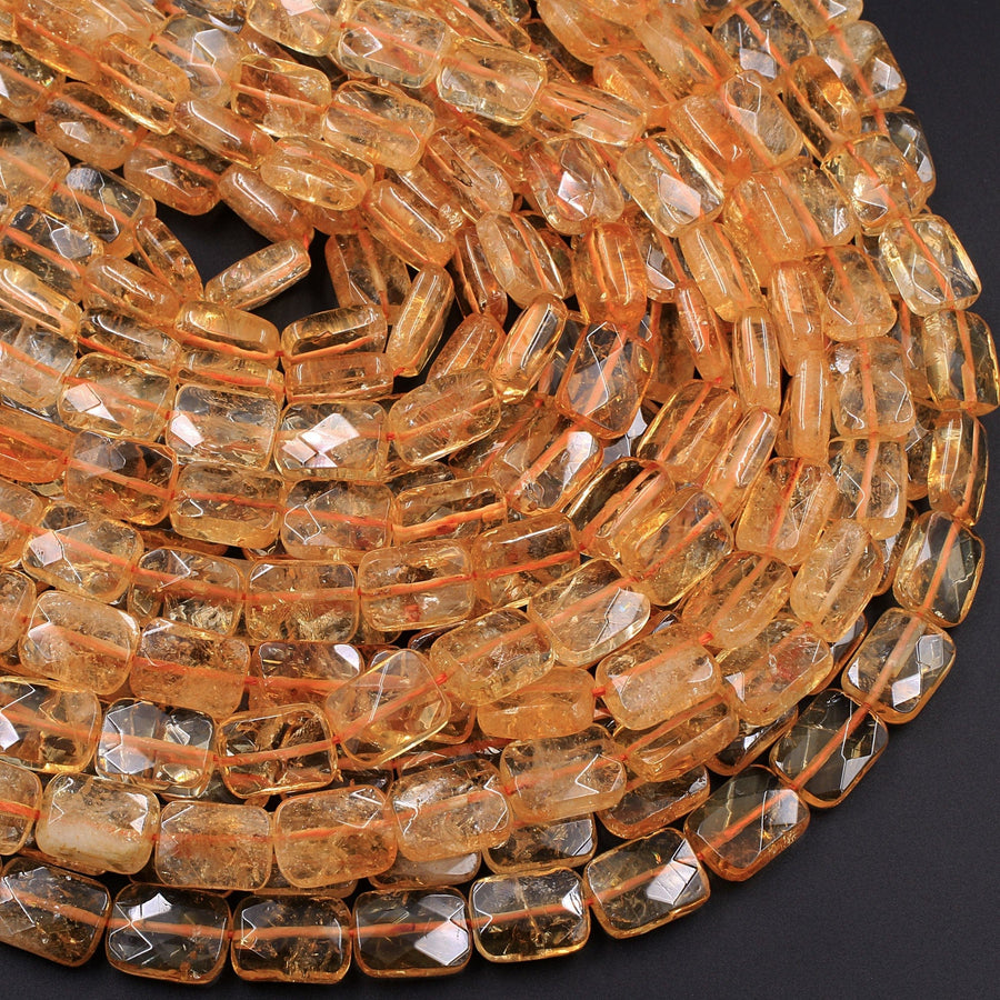 AAA Natural Golden Citrine Rectangle Faceted 10mm 14mm 16mm Cushion Geometric Cut Large Flat Nugget Yellow Real Genuine Gemstone 16" Strand