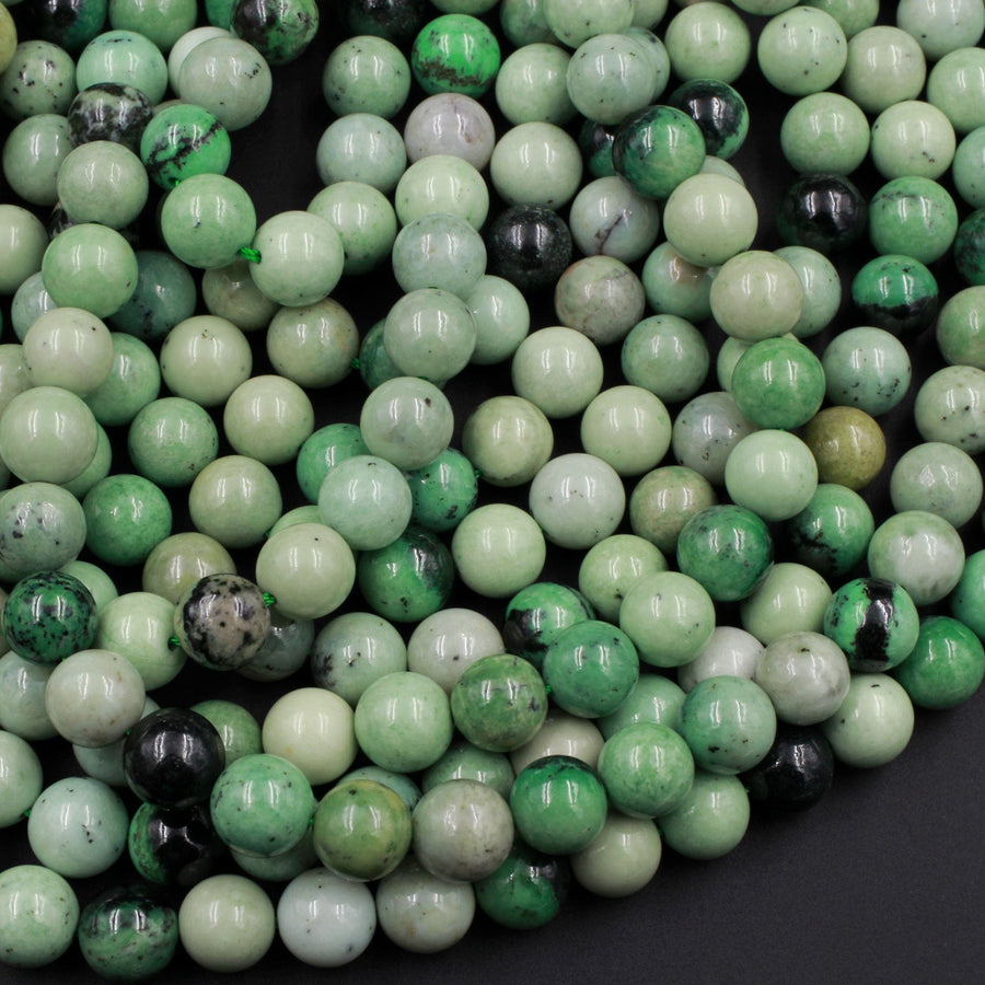 Natural Green Grossular Garnet Round 6mm 8mm Green Beads 15.5" Strand