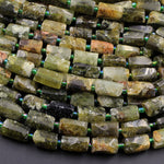 Matte Natural Green Garnet Rough Raw Tube Rectangle Barrel Cylinder Beads Nuggets Polished Real Genuine Green Gemstone 16" Strand