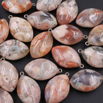 AAA Natural Cherry Blossom Agate Pendant Marquise Leaf Oval Shape Small Puffy Gemmy Natural Stone Pendant