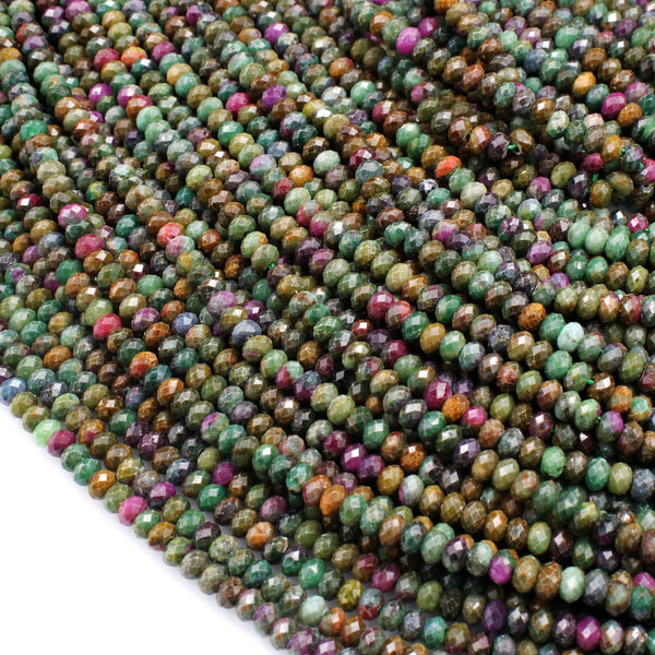 Micro Faceted Small Natural Ruby Fuchsite 5mm Faceted Rondelle Beads Laser Diamond Cut Gemstone 16" Strand