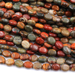 Red Creek Jasper Oval Beads 10x8mm SmoothEarthy Red Green Yellow Brown Natural Cherry Creek Multi-color Picasso Jasper Earring 16" Strand