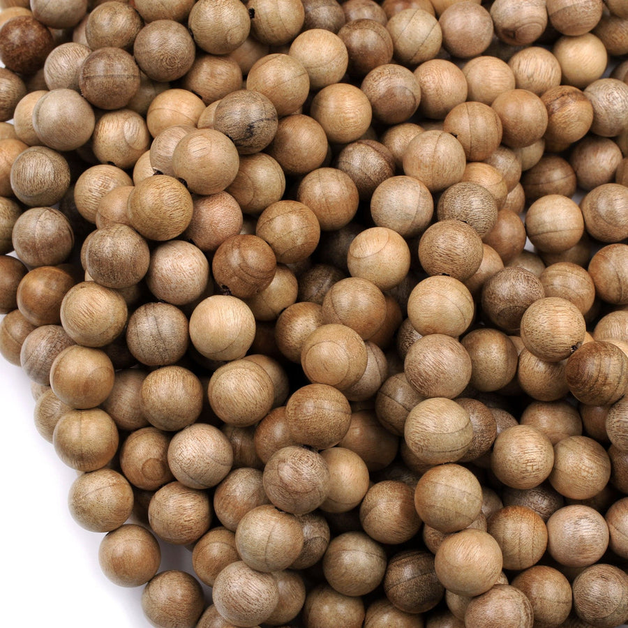 Light Brown Real Natural Sandalwood Beads 4mm 6mm 8mm 10mm 12mm Aromatic Pure Wood Great For Mala Prayer Meditation Therapy 15.5" Strand