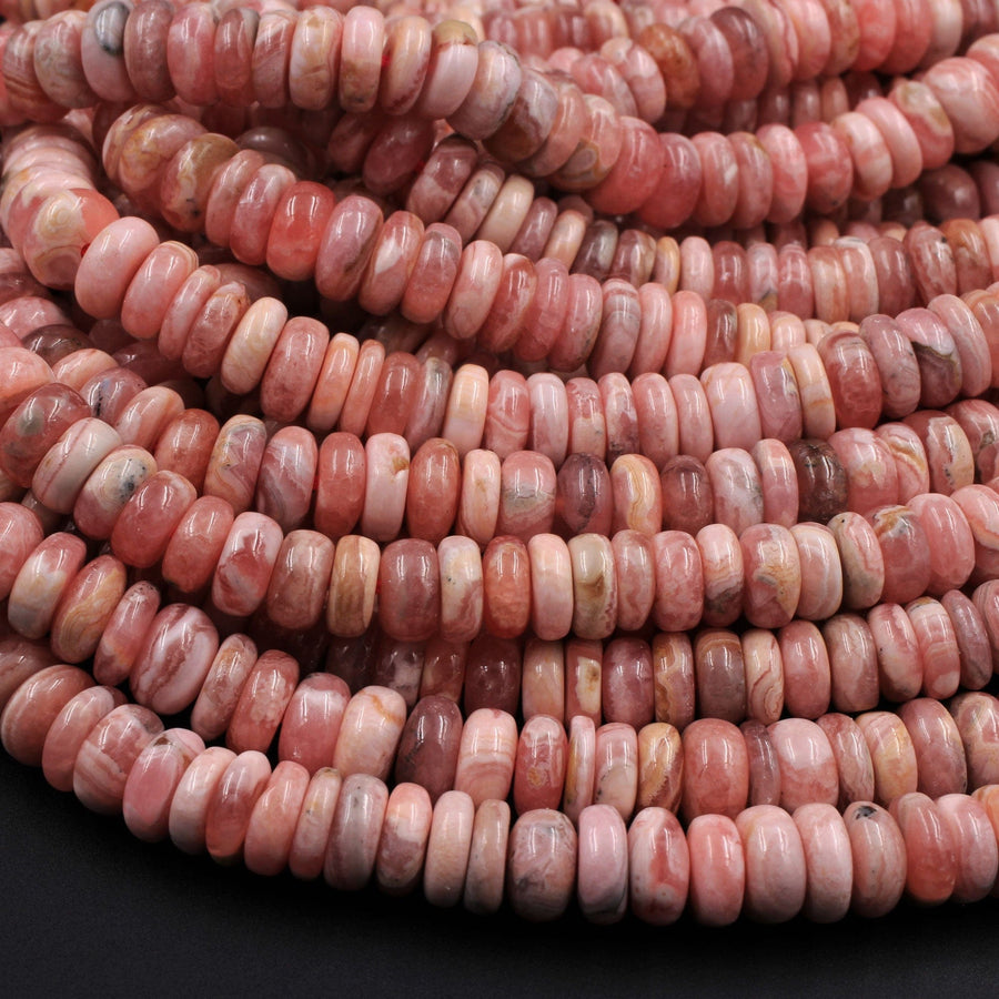 Natural Rhodochrosite Rondelle Heishi Beads 4mm 6mm 8mm 10mm 12mm High Quality Pink Red Gemstone 16" Strand