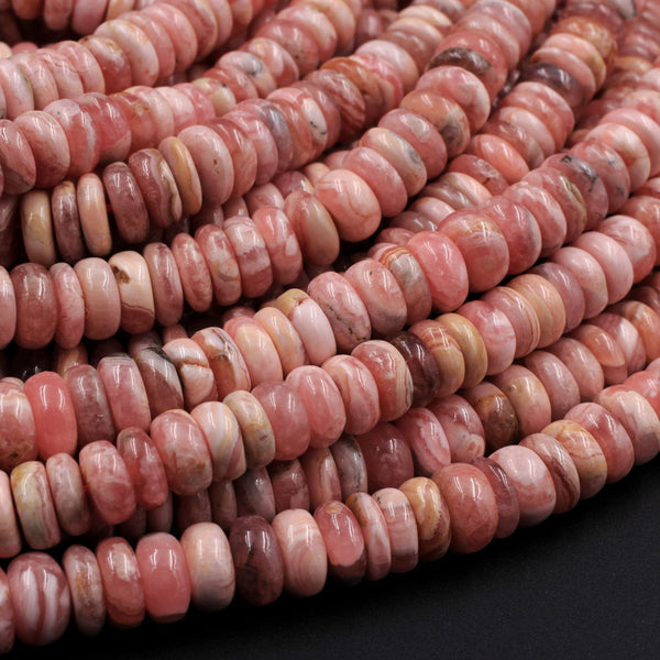 Natural Rhodochrosite Rondelle Heishi Beads 4mm 6mm 8mm 10mm 12mm High Quality Pink Red Gemstone 16" Strand