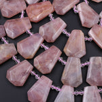 Natural Mauve Pink Rose Quartz Beads From Madagascar Faceted Trapezoid Tapered Teardrop Top Side Drilled Flat Slice Pendant 16" Strand