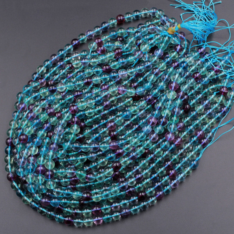 AAA Natural Fluorite Beads 4mm 6mm 8mm 10mm 12mm Round Purple Green Blue Fluorite Gemstone Beads 15.5" Strand