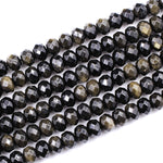Natural Golden Black Obsidian Faceted Rondelle Beads 10mm AAA High Quality 16" Strand