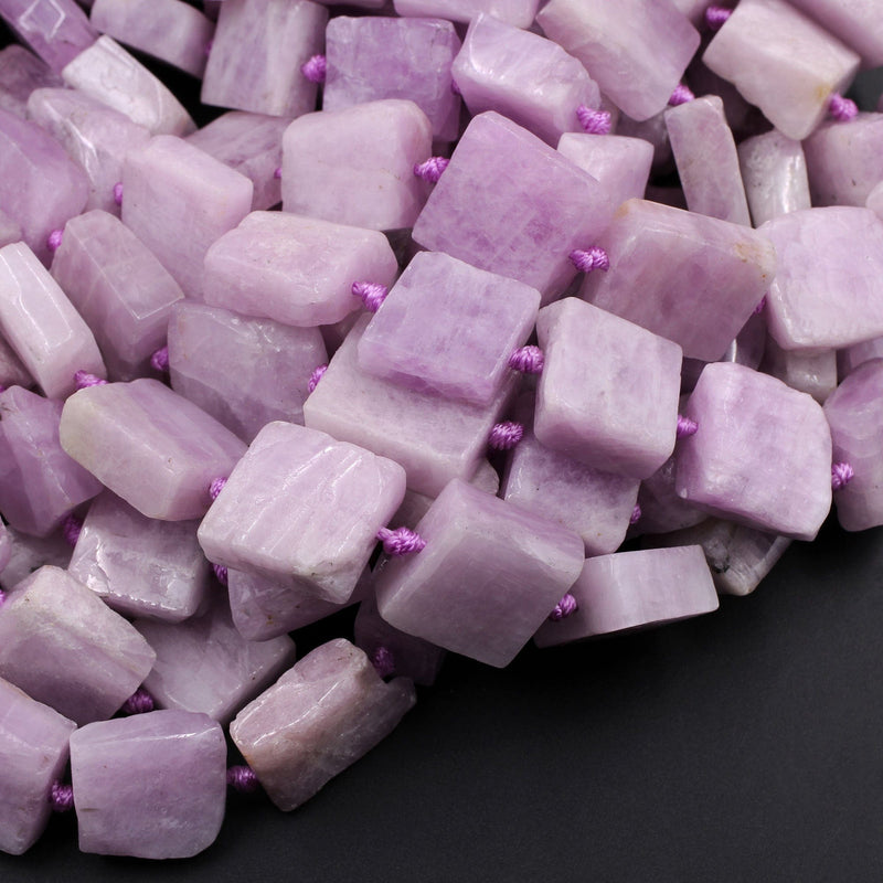 Natural Violet Purple Pink Kunzite Square Cushion Beads Hand Cut Flat Slice Gemstone 16" Strand