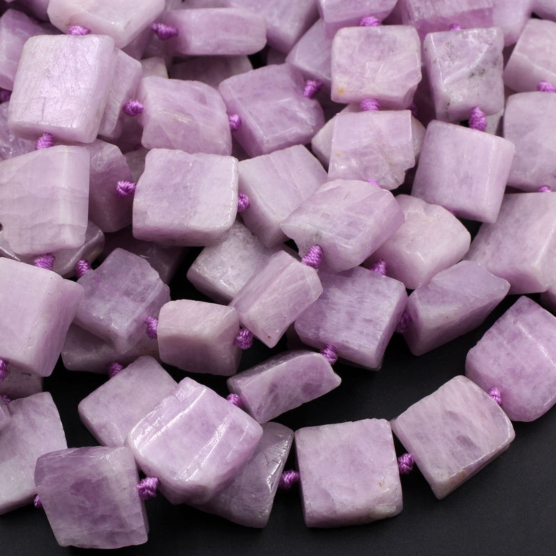Natural Violet Purple Pink Kunzite Square Cushion Beads Hand Cut Flat Slice Gemstone 16" Strand