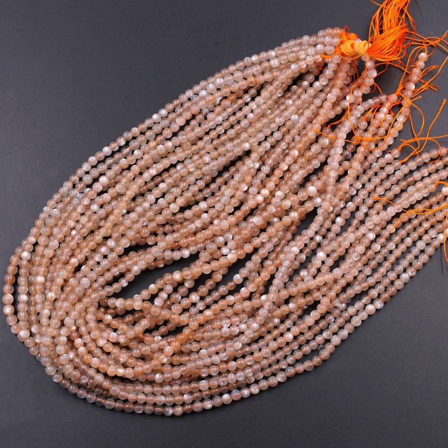 Shimmering Natural Silvery Peach Moonstone 4mm 5mm 6mm 7mm 8mm Round Beads16" Strand