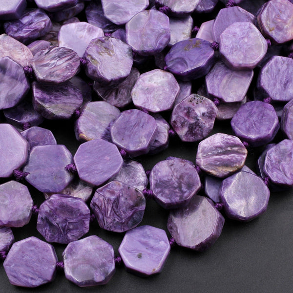 AA Russian Charoite Coin Hexagon Beads 15.5" Strand