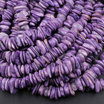 Natural Russian Purple Charoite Rounded Disc Beads FreeForm Center Drilled Thin Rondelle Beads 16" Strand