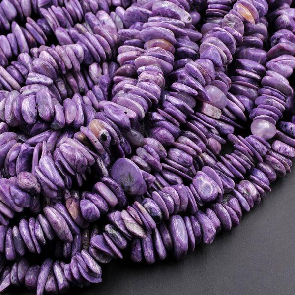 Natural Russian Purple Charoite Rounded Disc Beads FreeForm Center Drilled Thin Rondelle Beads 16" Strand