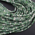 Natural Green Tree Agate 4mm Dice Square Cube Beads Organic 100% Natural Green White Gemstone Beads 16" Strand